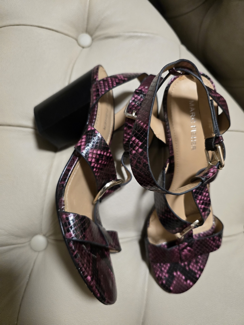 Marc Fisher Fucsia Black Snake Strappy Sandals Heels Size 8.5